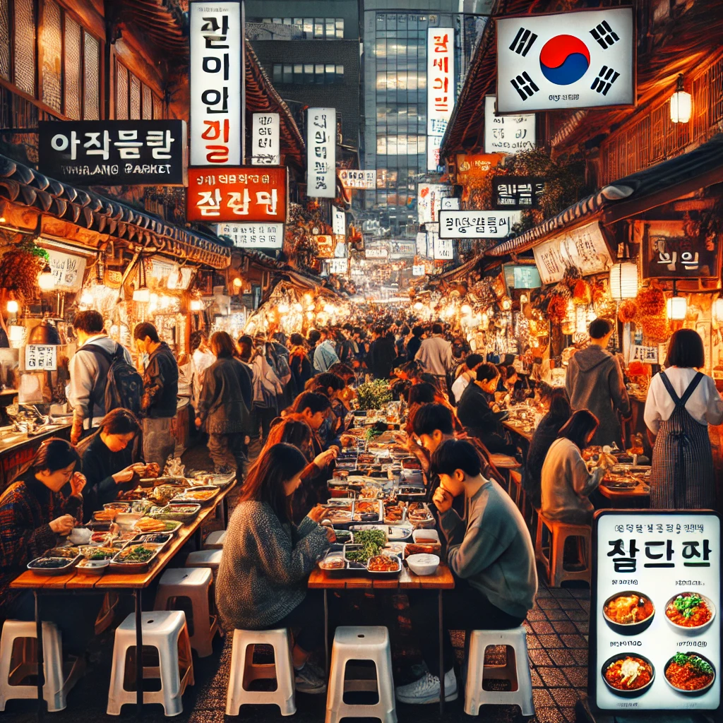 광장시장의 길거리 먹거리, 빈대떡과 육회가 있는 활기찬 음식 골목