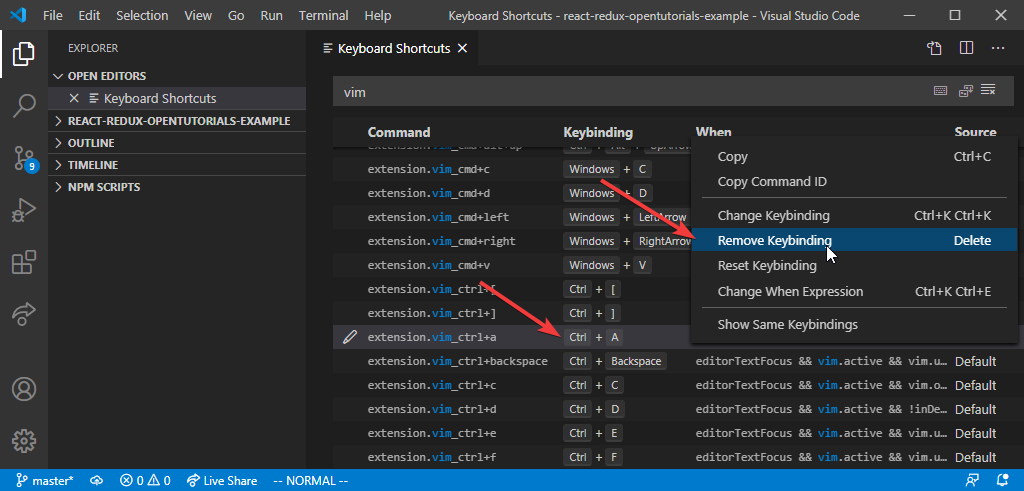 vscode-vim-관련-단축키-찾기-스크린샷