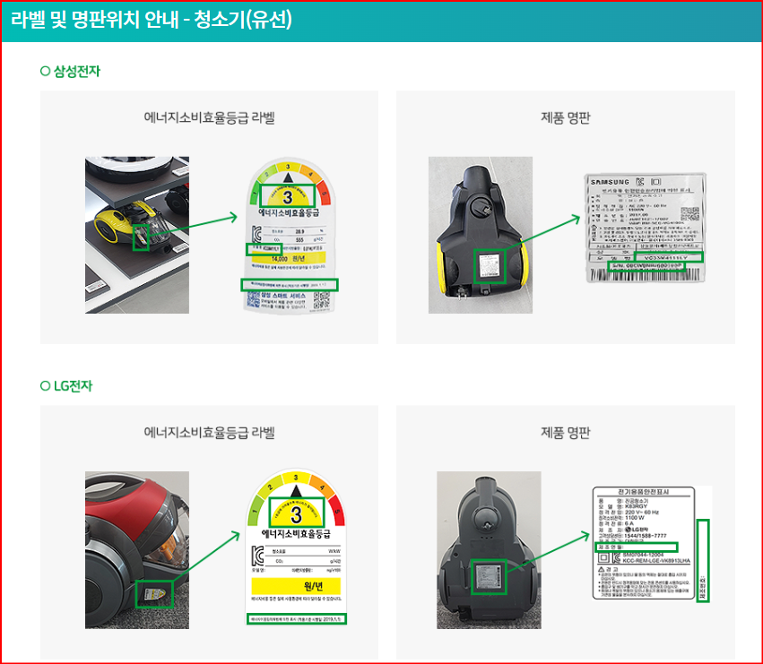 alt="유선청소기 라벨 및 명판위치 안내 "