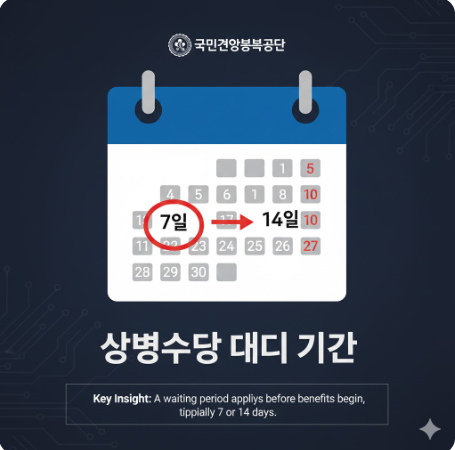 국민건강보험공단 로고와 대기 기간(7일/14일)이 표시된 달력