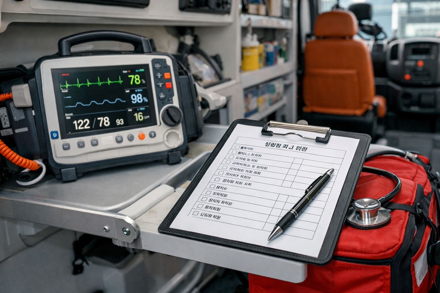구급차 내부 현장 평가 장면