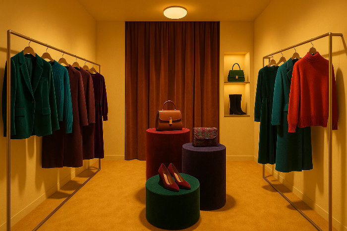 버터옐로우와 주얼톤 컬러로 연출된 FW 패션 매장 인테리어