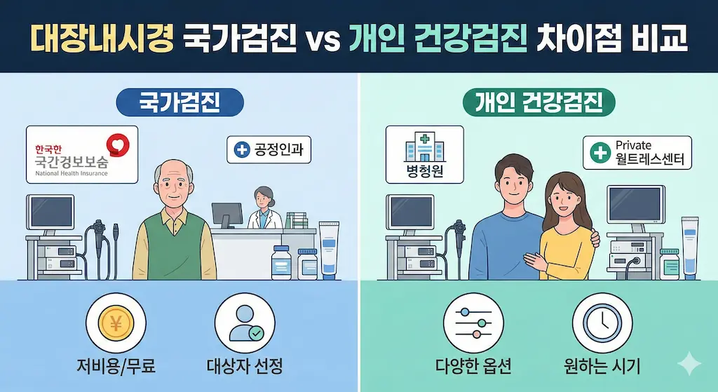 대장내시경 국가검진 vs 개인 건강검진 차이점 비교