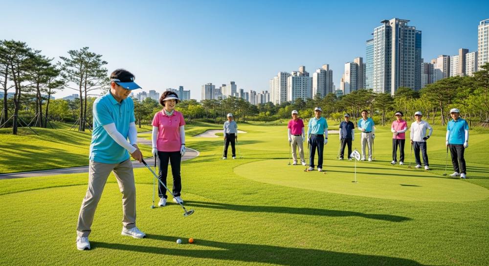 파크골프 모여서 하는 사진