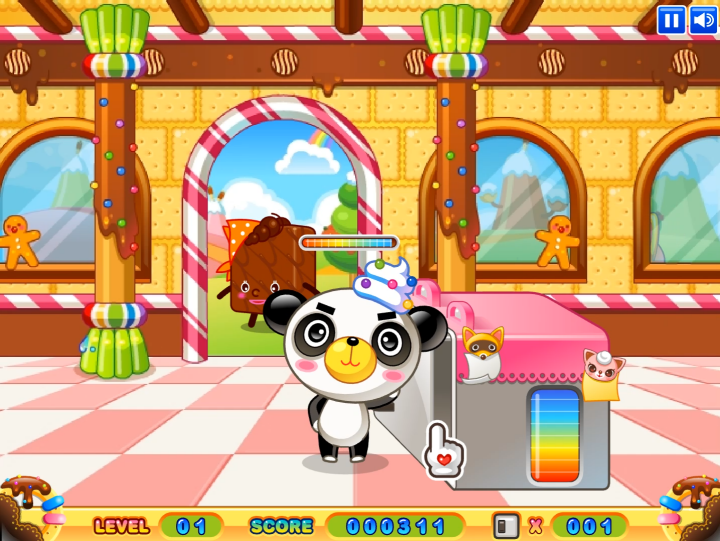 냉장고를-털어라-플래시게임-플레이-오야스-양이-문-앞으로-지나칠-때-판다-슈클이-먹는-것을-멈추는-화면