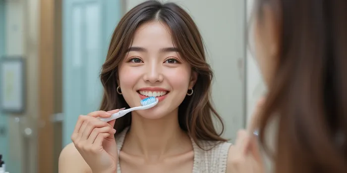 칫솔 위에 아조나 치약 짜는 모습