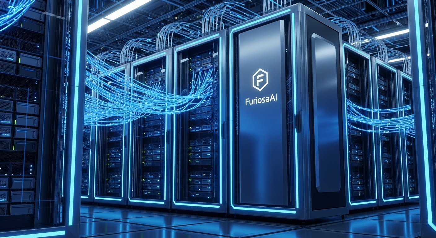 퓨리오사AI의 NPU가 활용될 고성능 데이터센터 서버 랙의 미래 지향적인 모습.