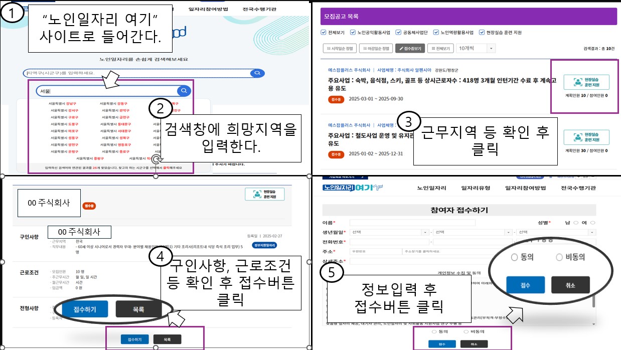 노인일자리 여기 신청방법(pc)