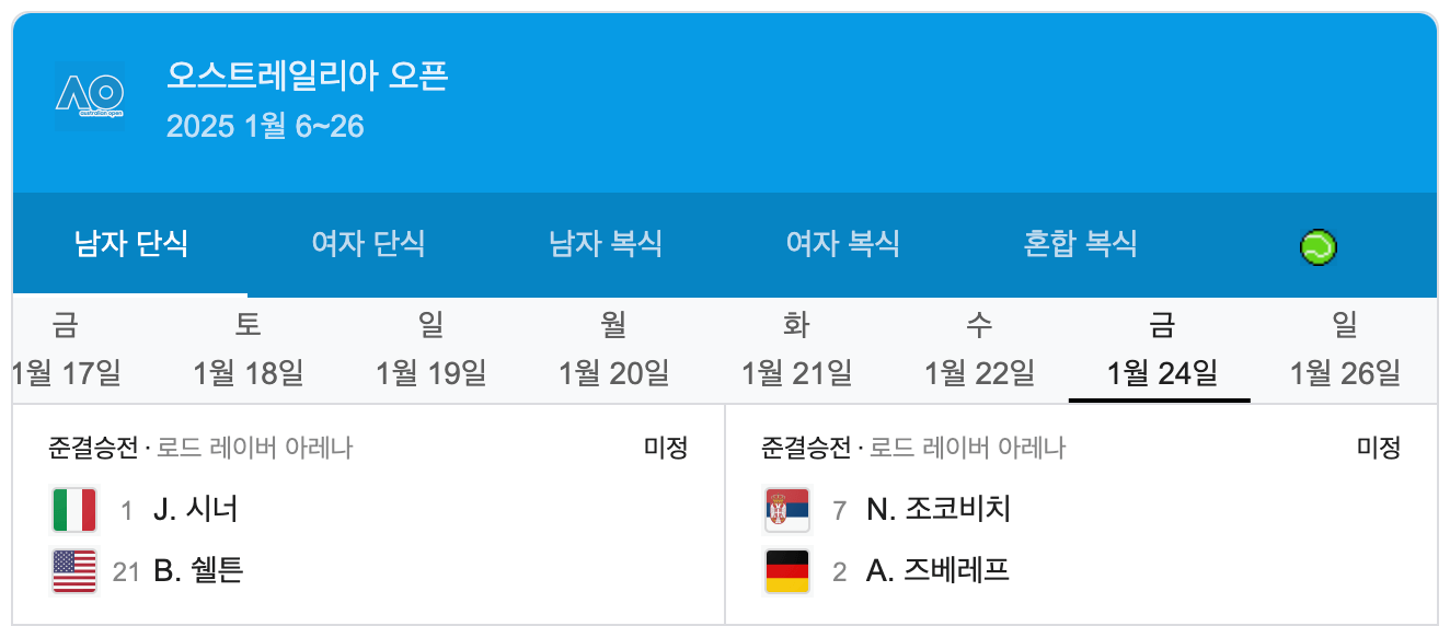 호주 오픈 테니스 대회 8강 4강