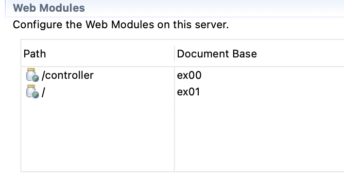 Tomcat Modules 설정에서 절대 경로(/)로 실행되도록 처리한 화면
