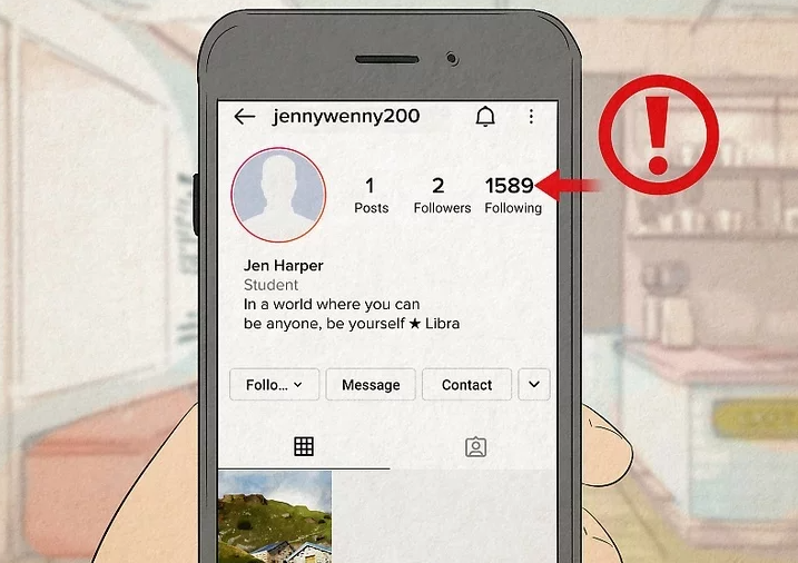 수상할 만큼 많은 계정을 팔로우하고 있는 경우