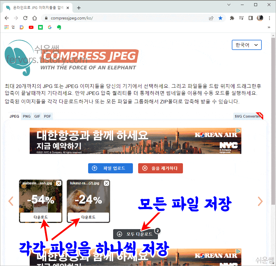 용량을 줄인 사진을 다운로드하기