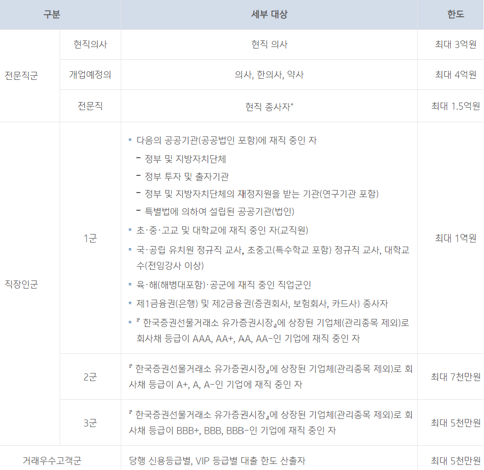 전문직 우대대출