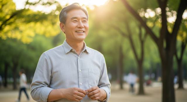 【IMG15 — 역류성 기침을 극복하고 건강하게 활동하는 60대 한국인 이미지】