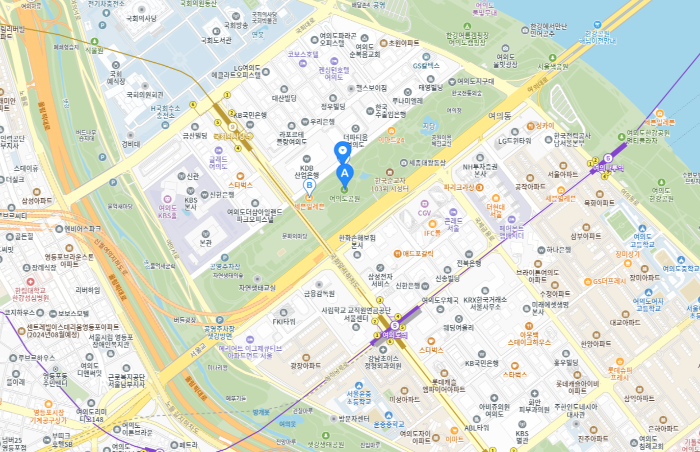 여의도 공원 일대의 지도