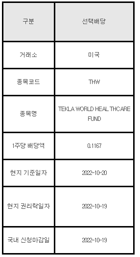 미국주식 선택배당 안내 THW