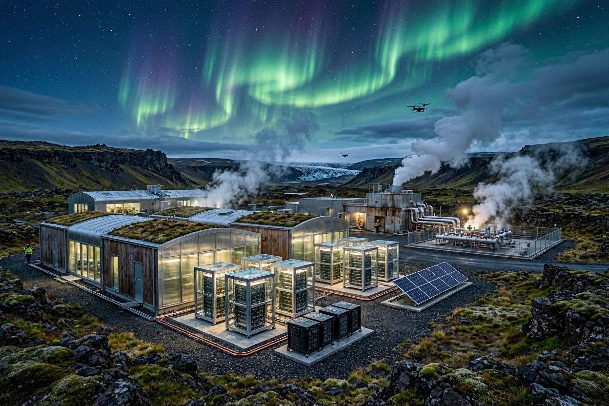 Geothermal-powered sustainable bitcoin mining facility in Iceland.