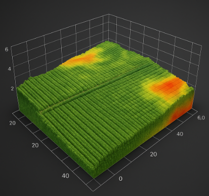 작물 생육 상태를 색상으로 구분하여 입체적으로 시각화한 농업 3D 매핑 그래프