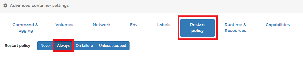 재시작 정책 설정