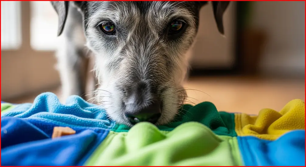 뇌 건강을 위해 노즈워크 놀이를 하고 있는 노령견