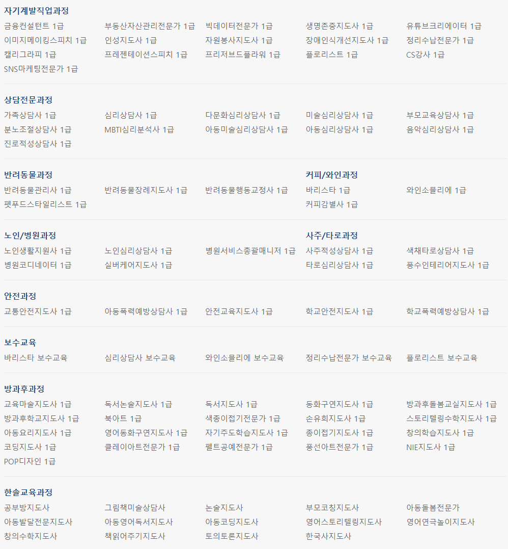 한국 직업능력 진흥원 강의 및 작격증 종류