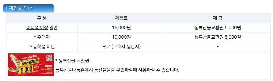 체험료 안내