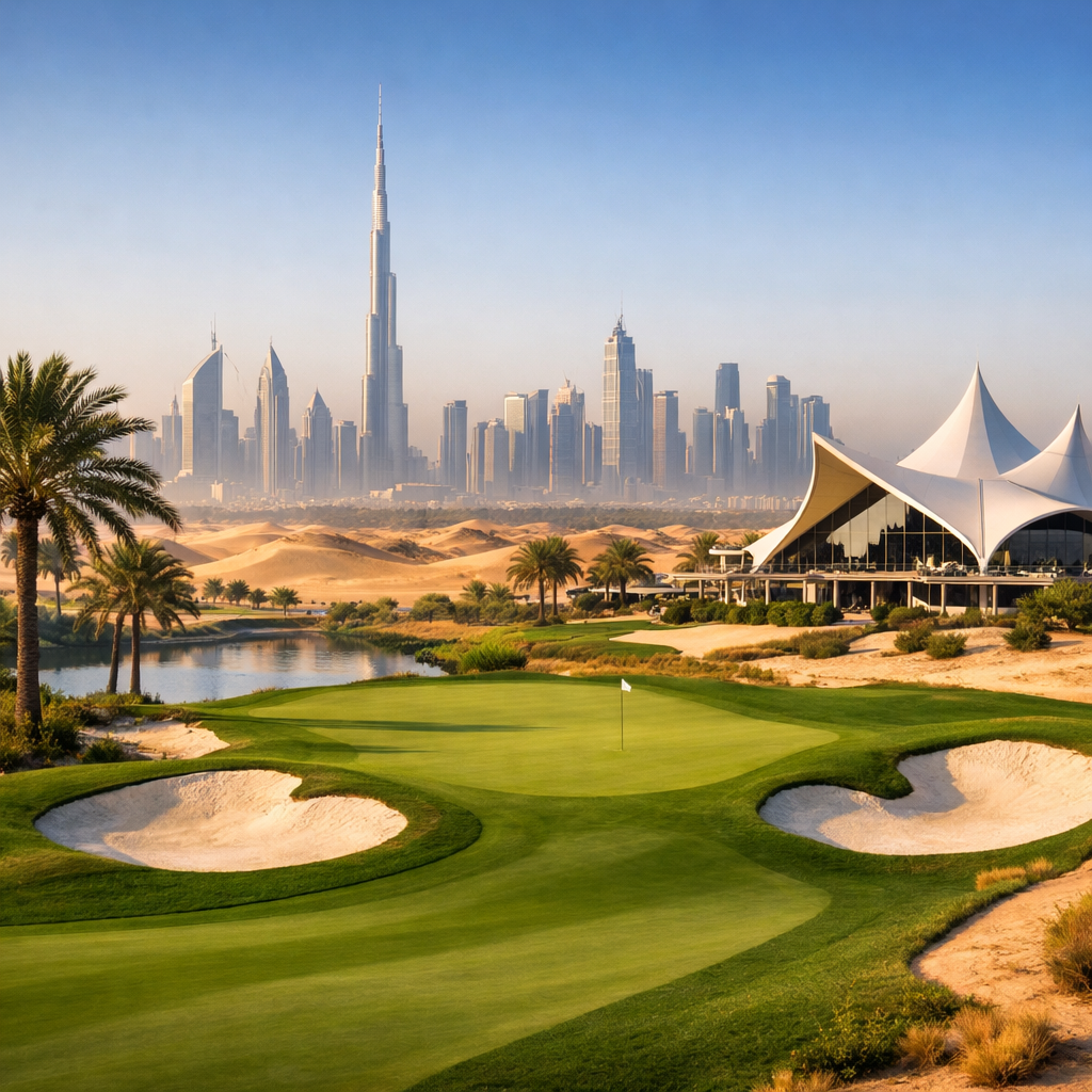 두바이의 특징을 잘 나타낸 두바이 골프장 이미지