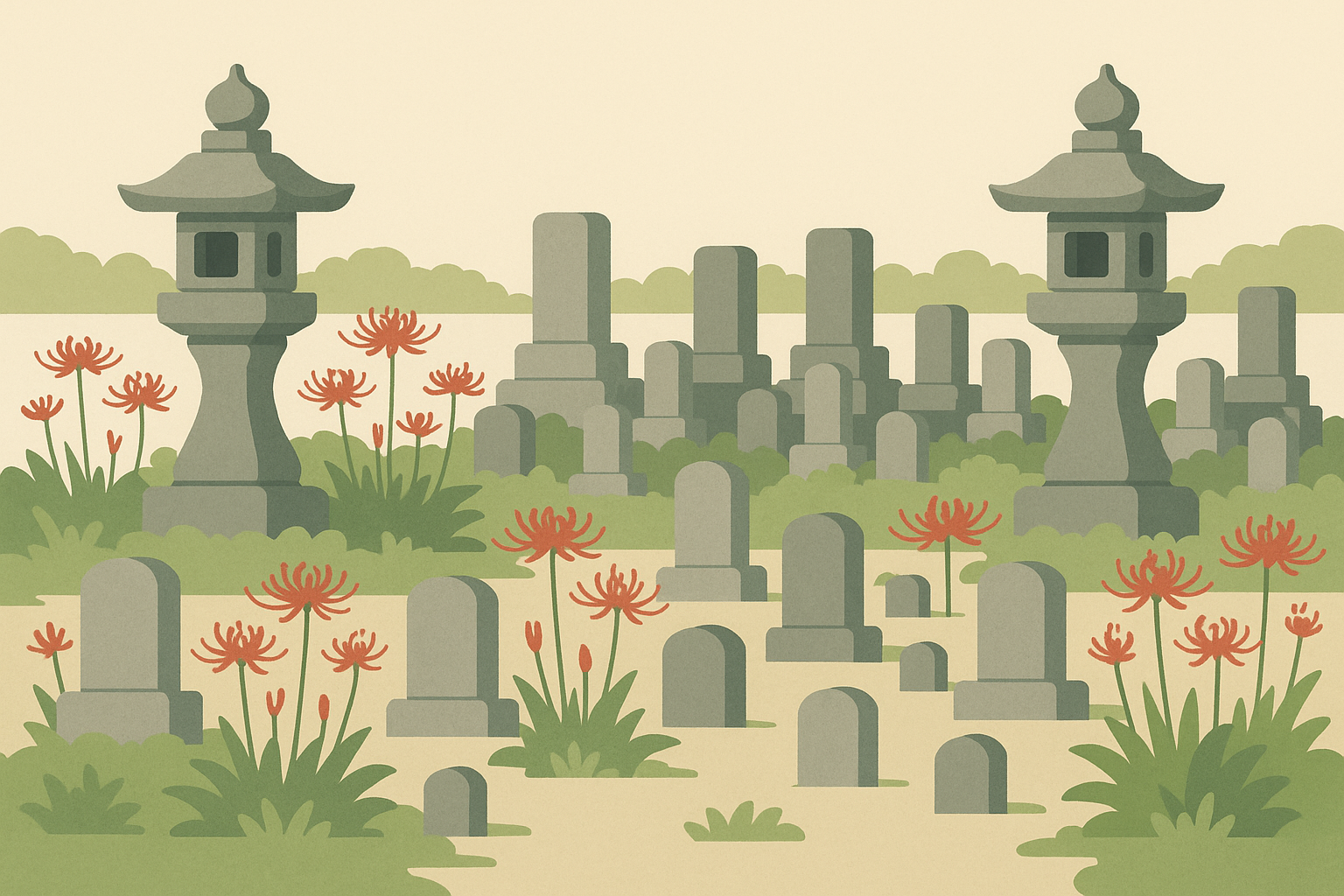 무덤 근처에 자라는 꽃 피안화 일러스트