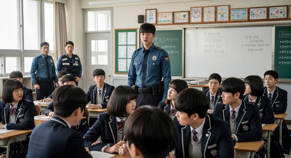 고등학교에 경찰 출동한 사진