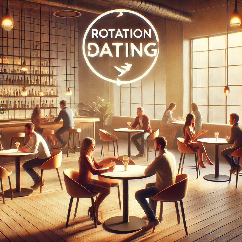 "로테이션 소개팅에서 다양한 사람들과 짧은 대화를 나누는 장면"