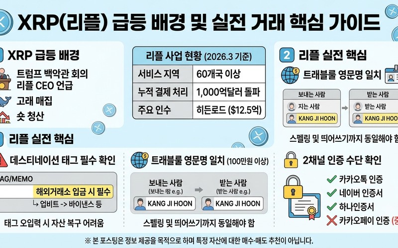 XRP 리플 급등 원인과 실전 전송 가이드: 데스티네이션 태그 및 트래블