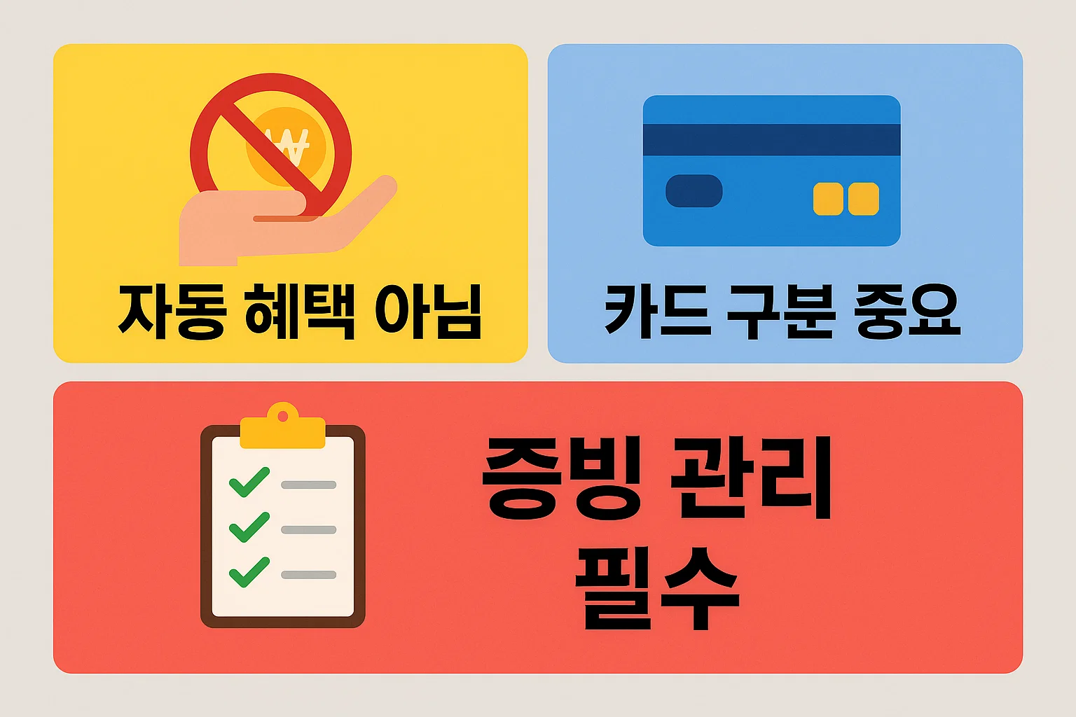 개인사업자가 체크카드 소득공제를 받을 수 있다고 오해하기 쉬운 포인트와 실제 세법 기준을 대비해 정리한 주의사항 안내 이미지입니다