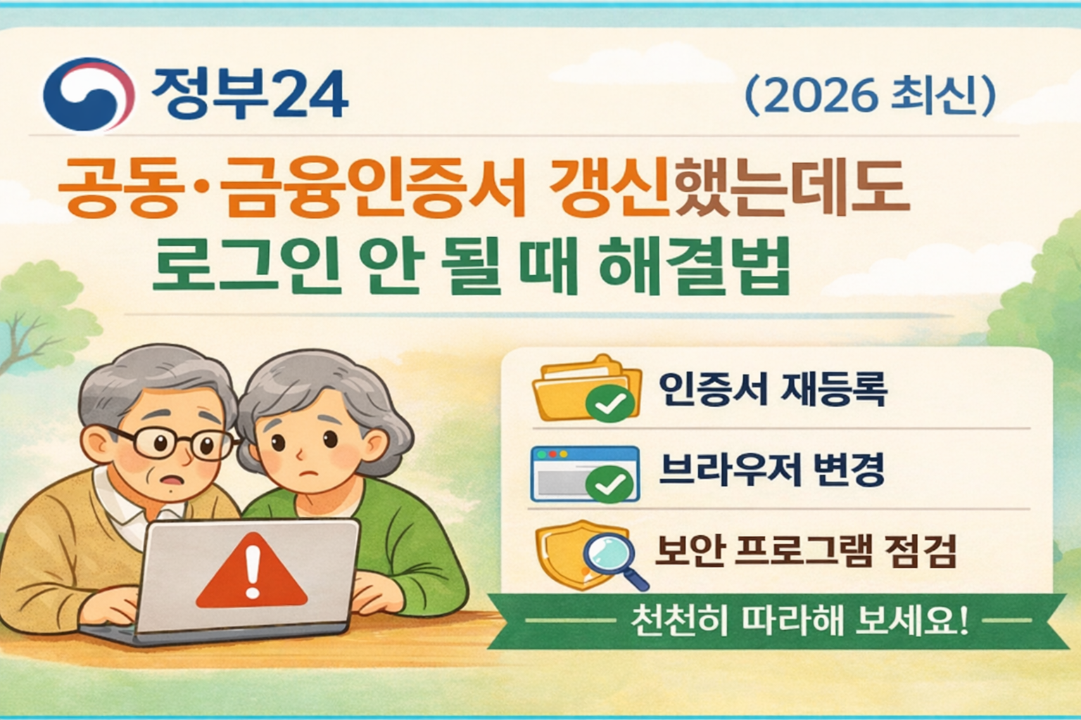 정부24 인증서 갱신했는데 로그인 안 될 때 재등록·브라우저 변경·보안 점검 방법 안내