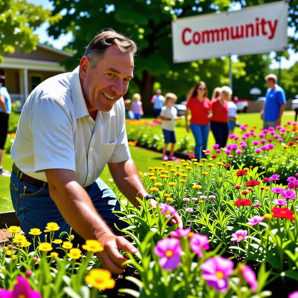 기초생활수급자가 지역 사회에서 자원봉사나 공동체 활동에 참여하는 모습.