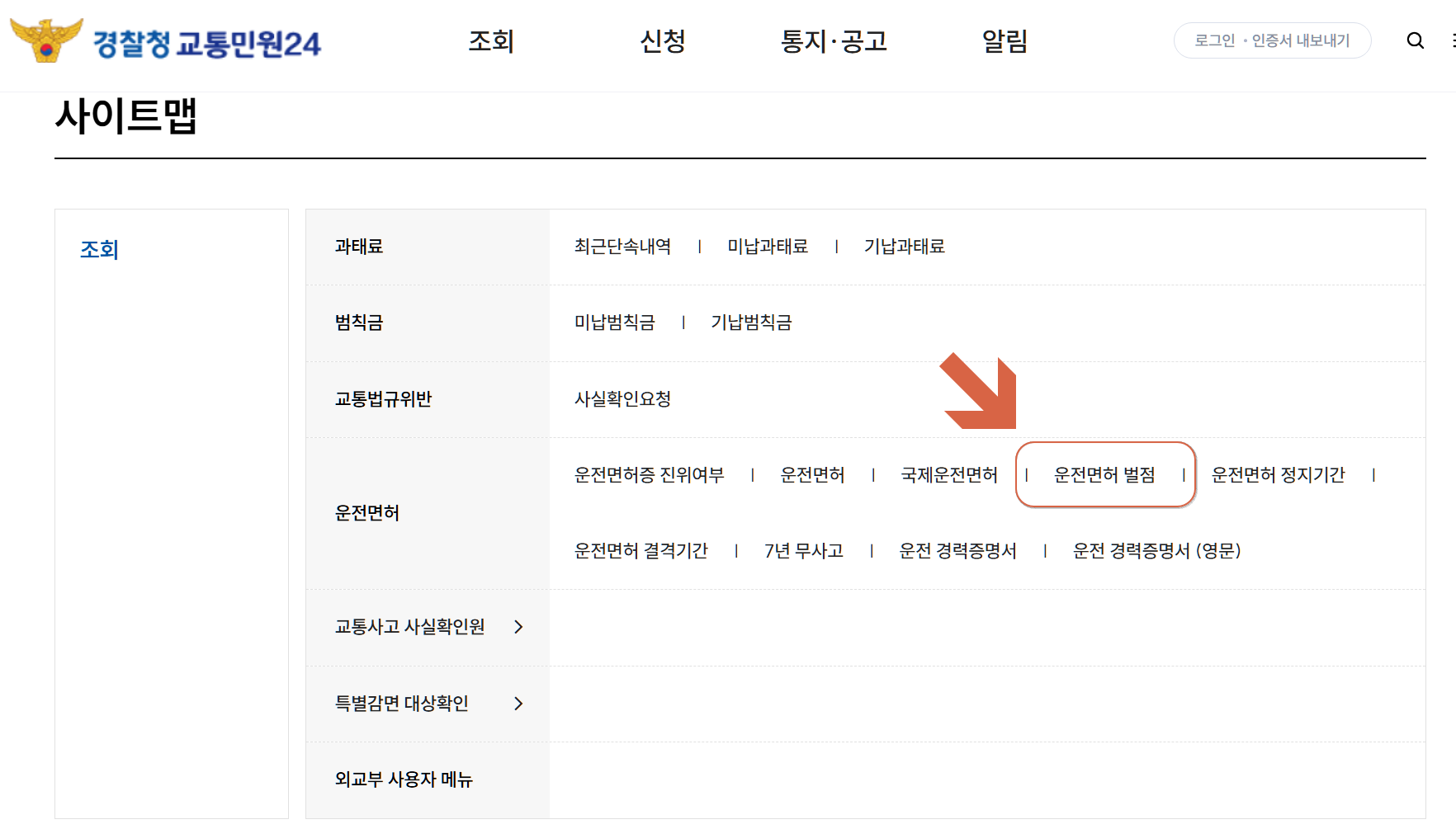 경찰청 교통민원24 사이트맵