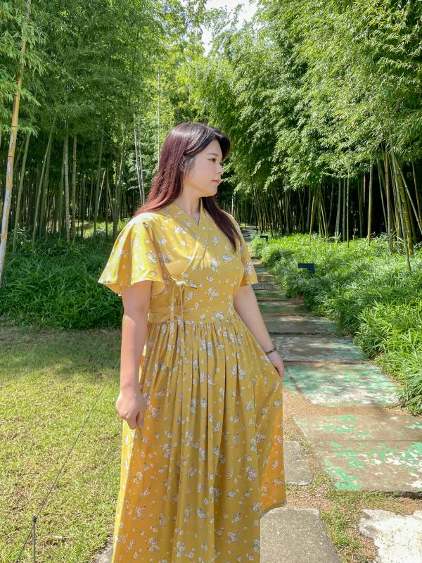 수수한 쉬폰 개나리 철릭원피스, 수수한 한복