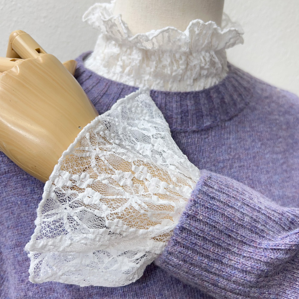 프릴블라우스 하이넥 시스루 블라우스 프릴넥 카라 레이스 이너