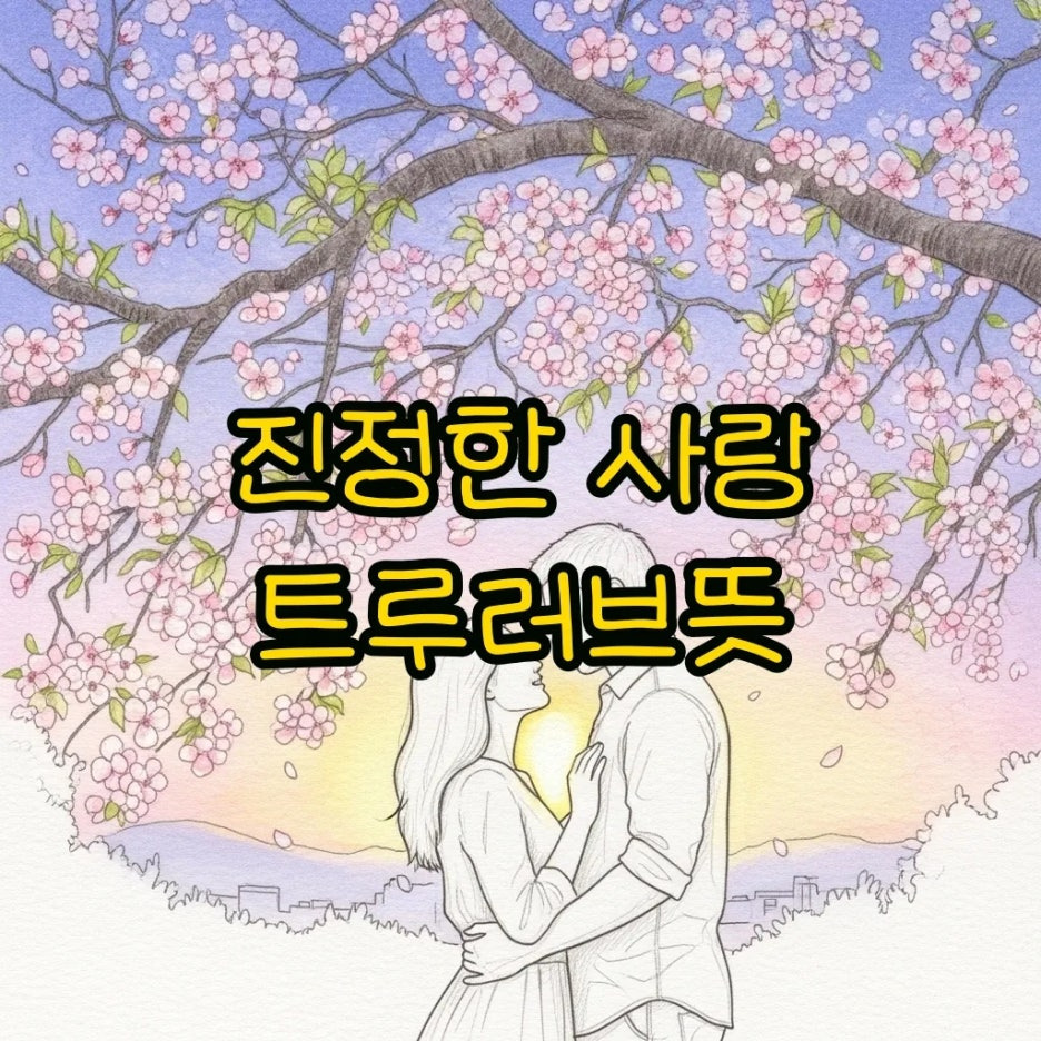 황혼 무렵 벚꽃 나무 아래 다정한 연인의 모습