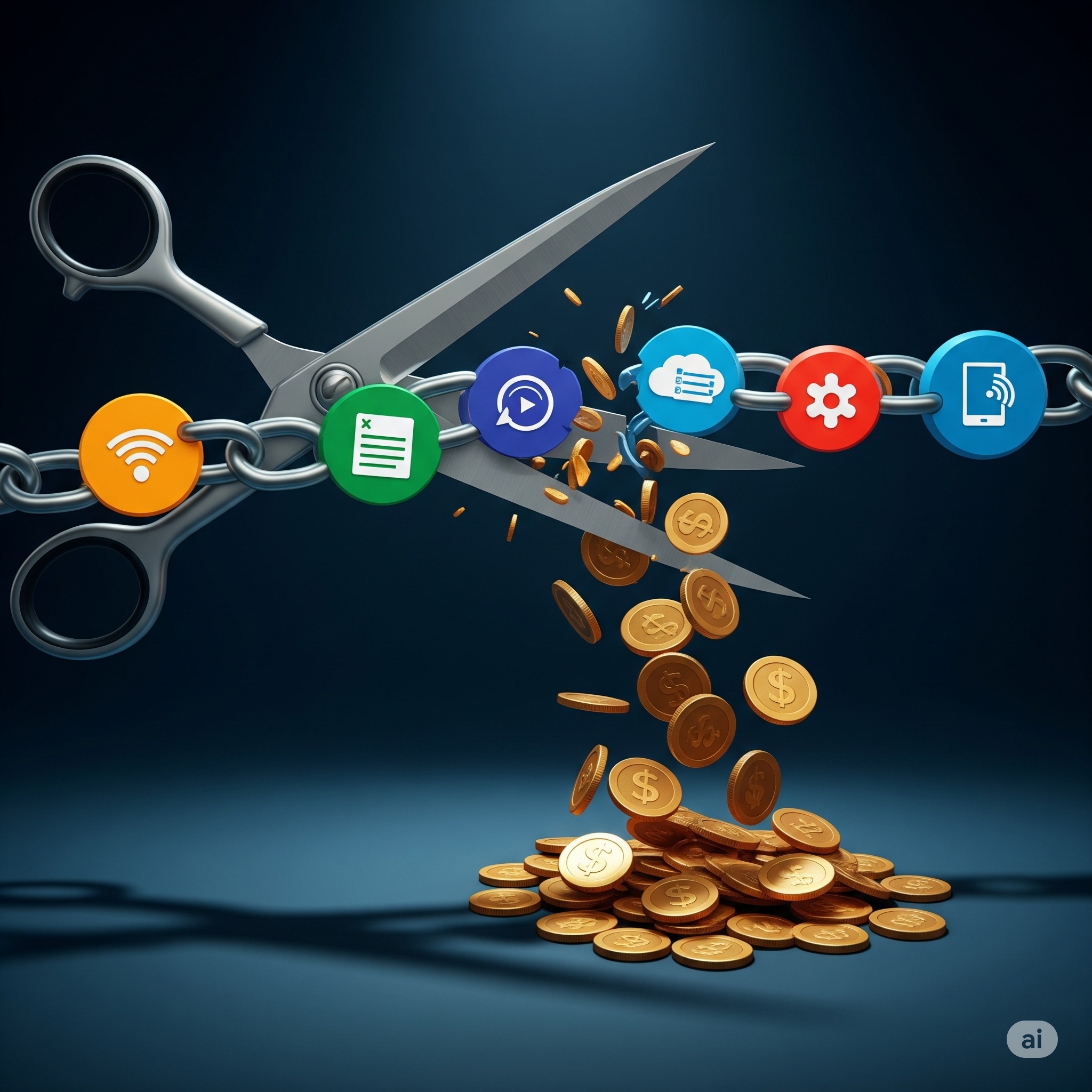 가위로 구독 서비스가 적힌 긴 영수증을 자르는 모습