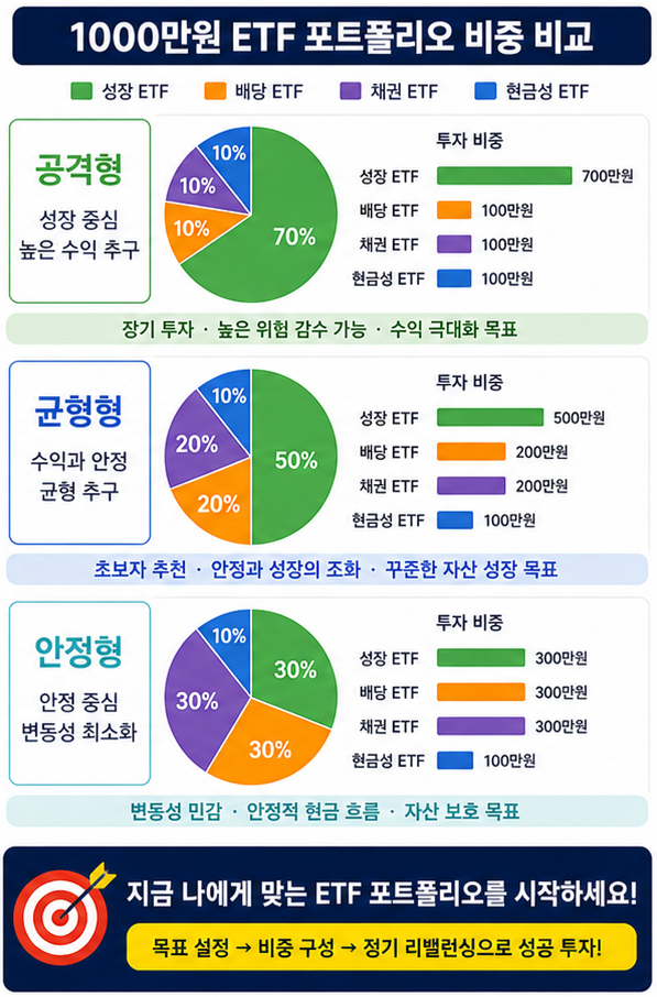 ETF 포트폴리오 1000만원 투자 비중 그래프