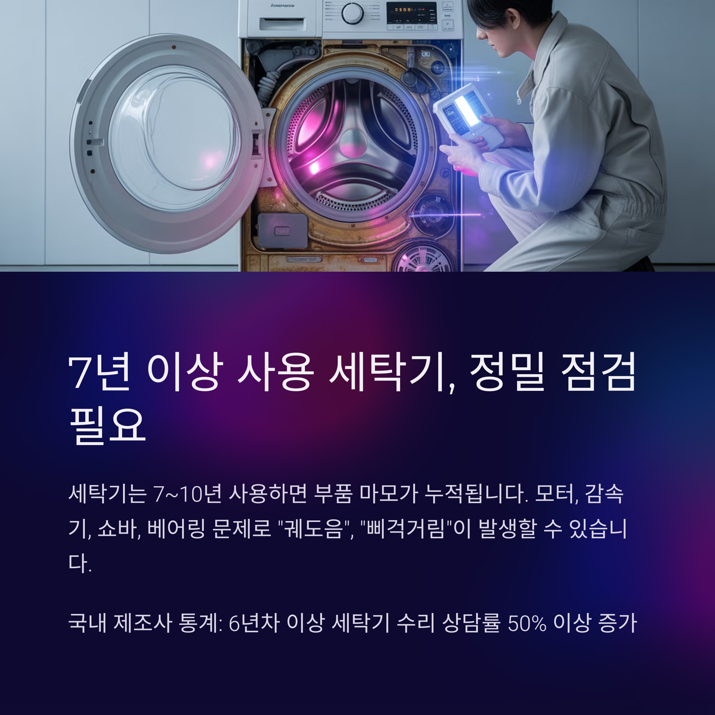 세탁기 수명도 체크하세요, 7년 이상 사용은 정밀 점검 권장