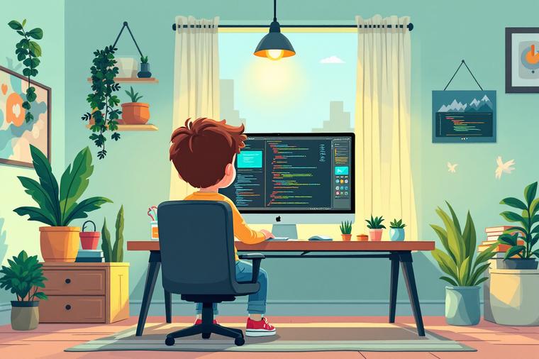 온라인 코딩파티 컨텐츠 보고있는 어린이