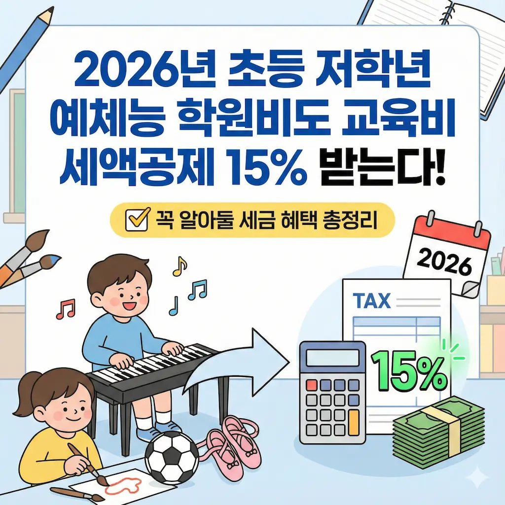 2026년 초등 저학년 예체능 학원비도 교육비 세액공제 15% 받는다