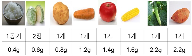 식품 속 식이섬유 함량
