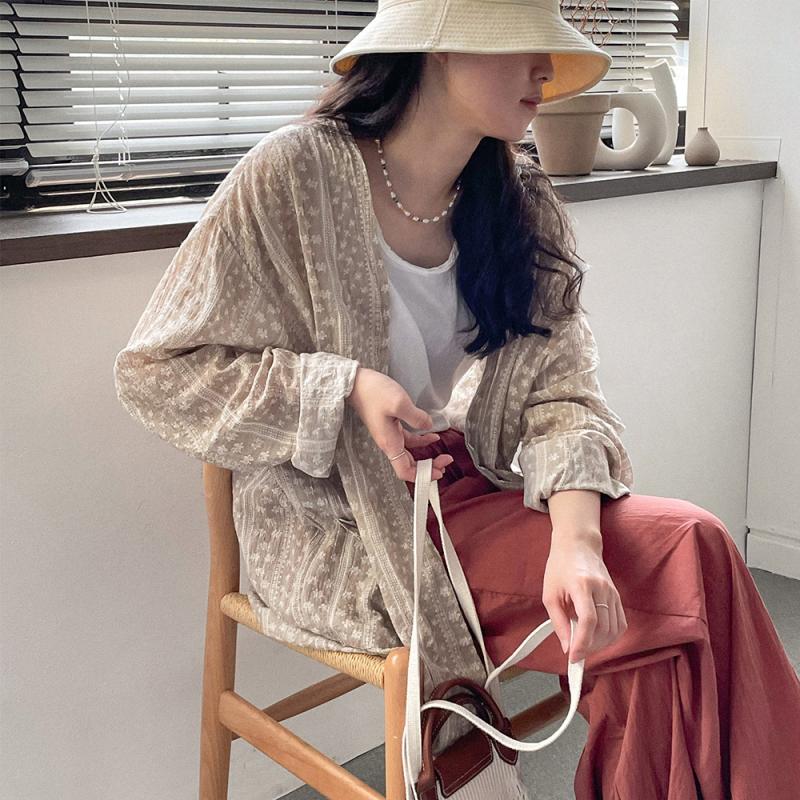 여성 여름 로브 가디건 에스닉 빅사이즈 린넨 로브 비치