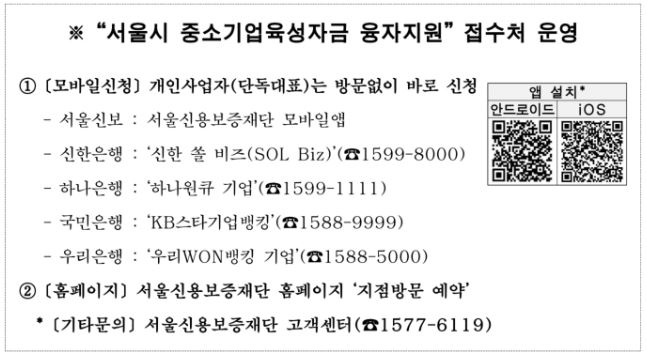 서울시 중소기업육성자금 융자자원 접수처 운영