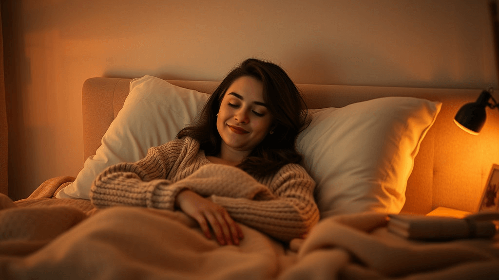 포근한 침실에서 숙면을 준비하는 따뜻한 분위기