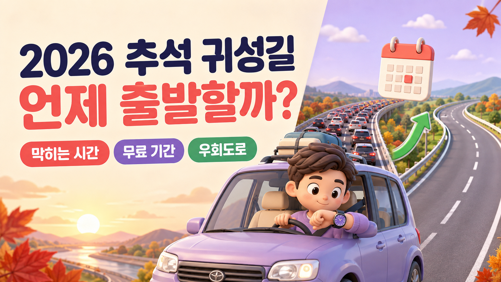 2026 추석 귀성길 언제 출발할까? 고속도로 막히는 시간&middot;무료 기간&middot;우회도로 총정리