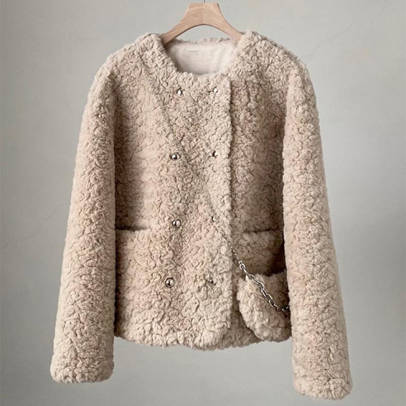 트위드 양털 노카라 뽀글이 자켓 하객룩 연말모임룩