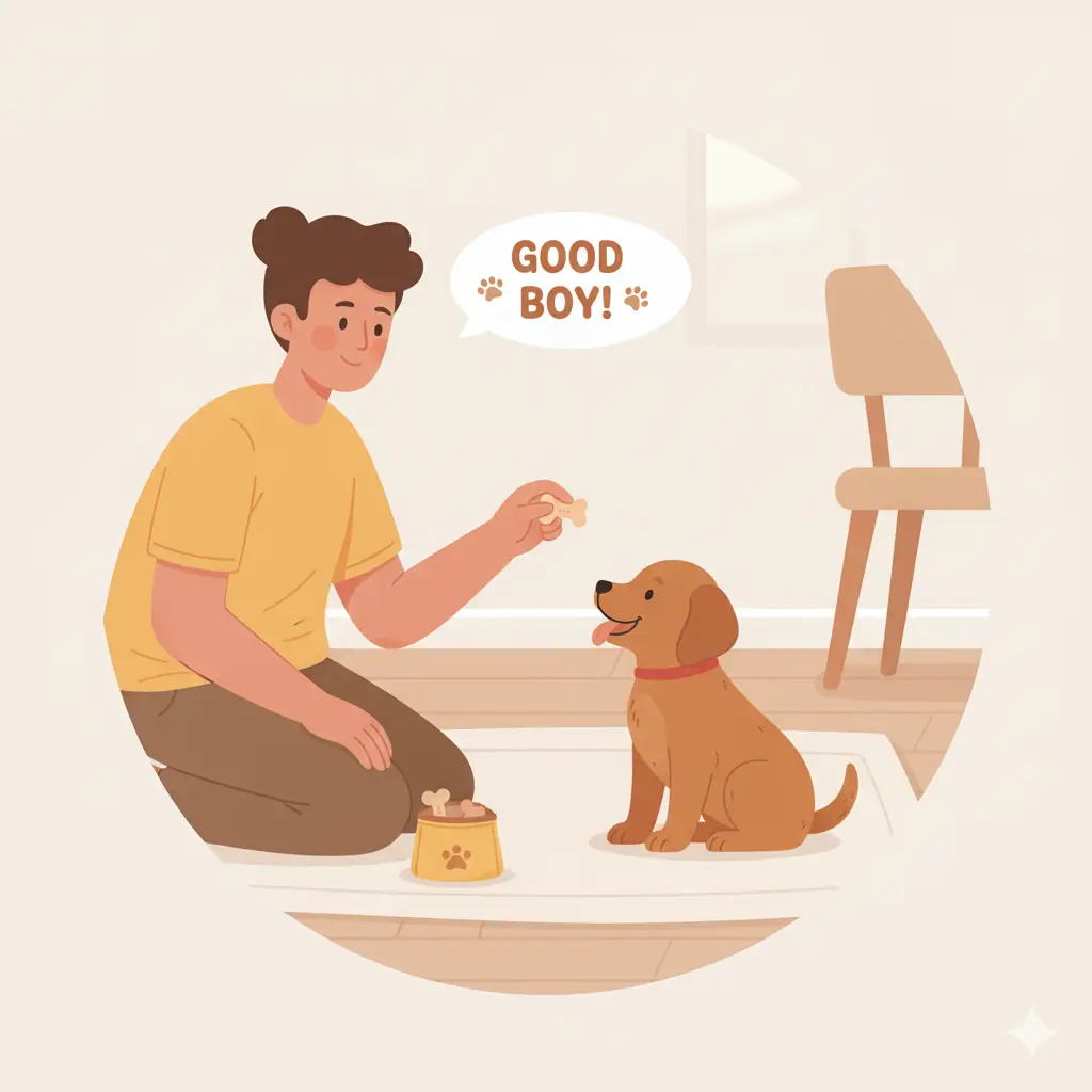 강아지 긍정 강화 훈련을 위한 간식 보상 장면